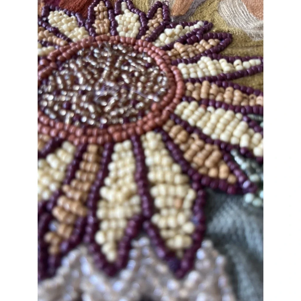 World Market Beaded Harvest Table Runner Fall Pumpkins Earthy Neutral Floral New